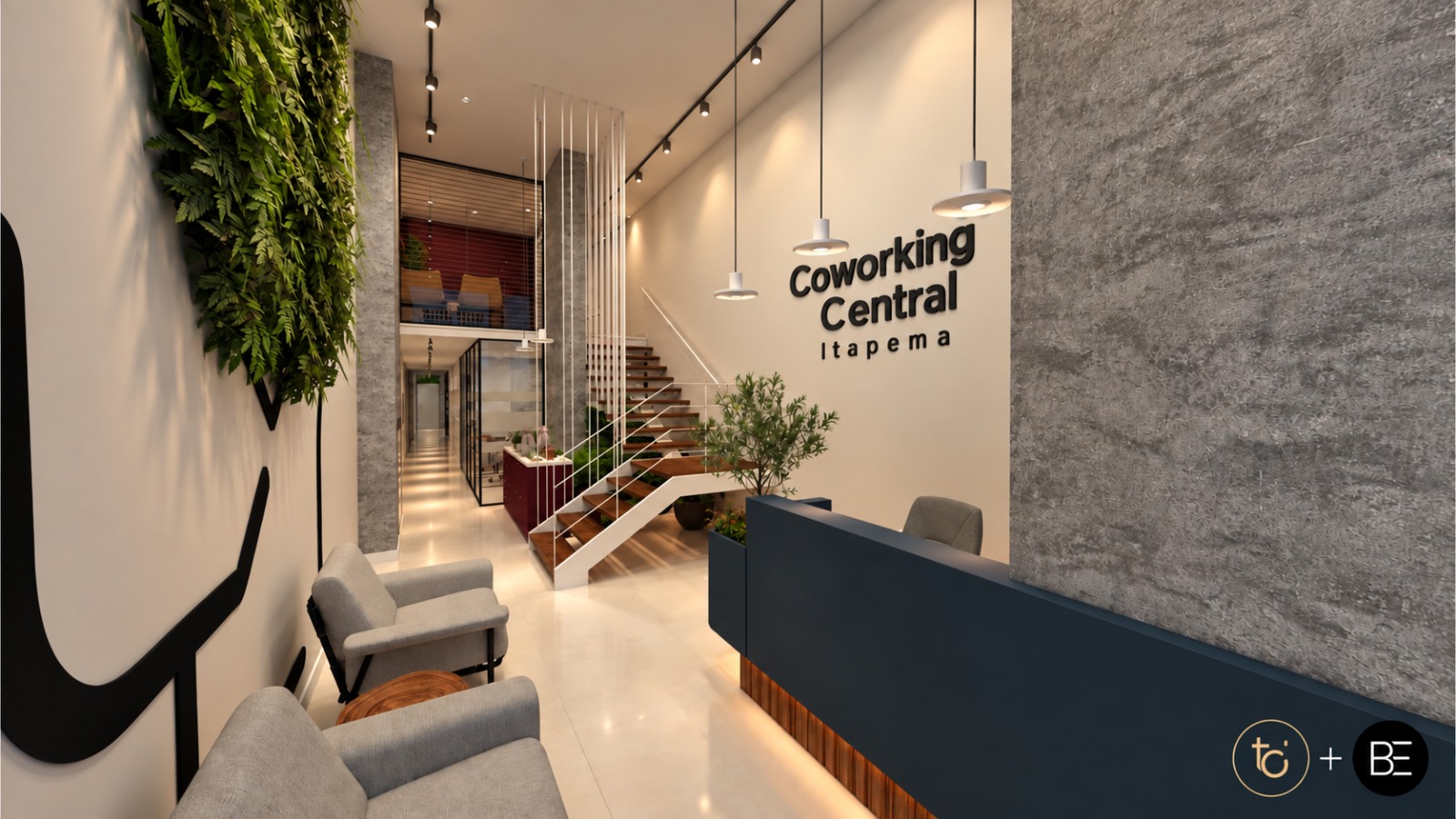 Projeto da recepção do Coworking Central Itapema